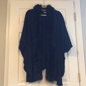 Just Jamie Fur Collar Poncho One Size. NWOT